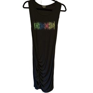Bebe Black Sleeveless Dress with Colorful Logo Size Small